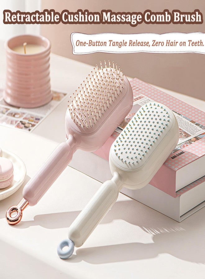 PMDYBY Retractable Cushion Massage Comb Brush, Pull Ring Cushion Massage Brush, Anti-Static Easy-Clean Massage Comb, Portable Travel, Smooth Clean Detangling Comb for All Hair Types(Pink) - Image 2